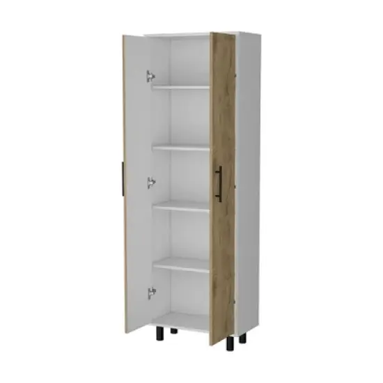 Gulches Tall Pantry Cabinet - 5-Shelf Cupboard Storage Organizer with Double Long Doors, Metal Handles & Legs 22.4"W X 11"D image {5}