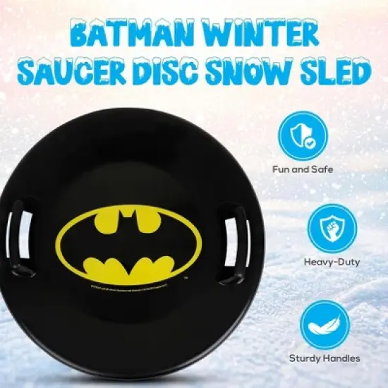 Slippery Racer Downhill Pro Heavy Duty Cold Weather Batman Adults and Kids Plastic Saucer Disc Snow Sled with Handles, Black (3 Pack) image {1}
