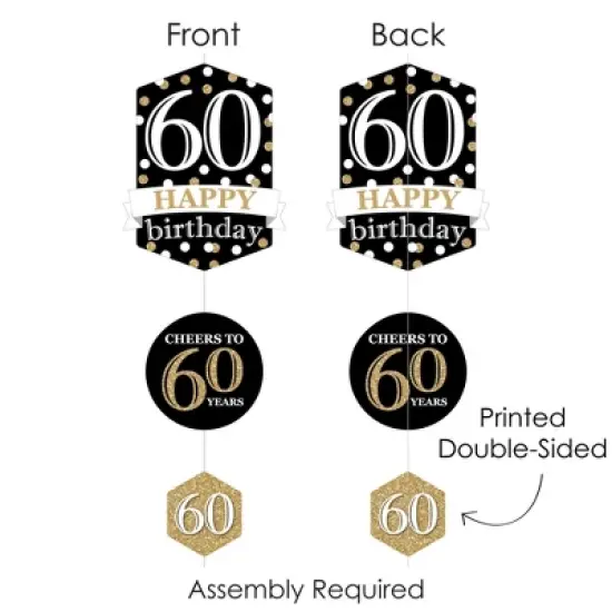 Big Dot of Happiness Adult 60th Birthday - Gold - Birthday Party DIY Dangler Backdrop - Hanging Vertical Decorations - 30 Pieces image {5}