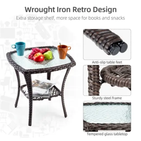 Outdoor Swivel Wicker Glider Patio Chairs with Table Set, 3PCS Outdoor Bistro Set with 4inch Thick Cushions and Coffee Table for Porch, Balcony image {4}