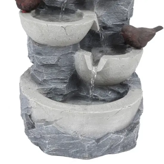 LuxenHome Gray Resin Bowls and Birds Outdoor Fountain image {5}