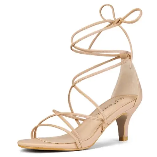 Allegra K Women's Strappy Kitten Heel Lace Up Sandals image {11}