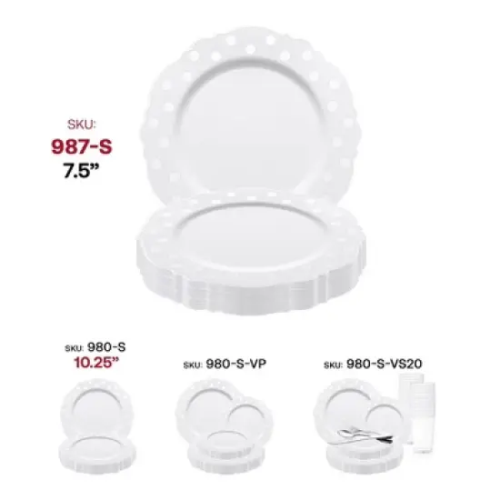 Smarty Had A Party 7.5" White w/ Silver Dots Blossom Plastic Salad Plates - 120 pcs image {5}