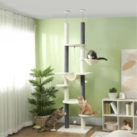 FURNIinspire Pet Tower Cat Tree, Cat Tower Cat Condo Cat Climbing Tower Cat Tree Tower for Indoor Cats Large, White, 17.3"*23.6"*100.4" image {5}
