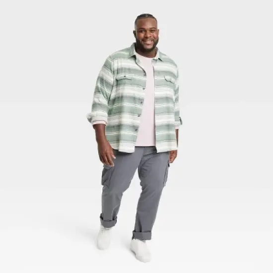 Men's Big & Tall Striped Standard Fit Long Sleeve Button-Down Shirt - Goodfellow & Co&trade; Olive Green image {2}
