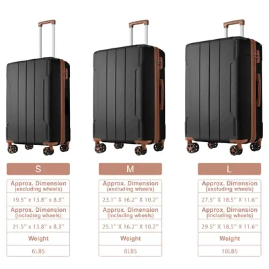 Whisen 3-Piece ABS Hardshell Luggage Suitcase Set with Double Spinner Wheels and Corner Protectors(20"/24"/28") image {5}