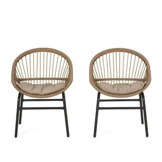 2pk Whitten Outdoor Wicker Dining Chairs with Cushions: UV Protection, Weather-Resistant - Christopher Knight Home image {8}