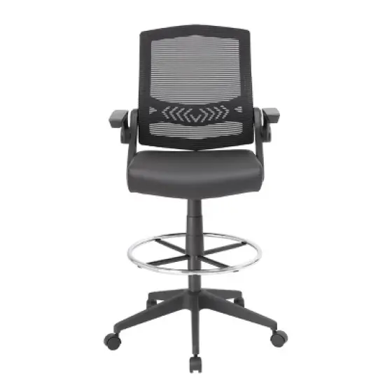 Drafting Stool with Flip Arms Mesh Black - Boss Office Products image {1}