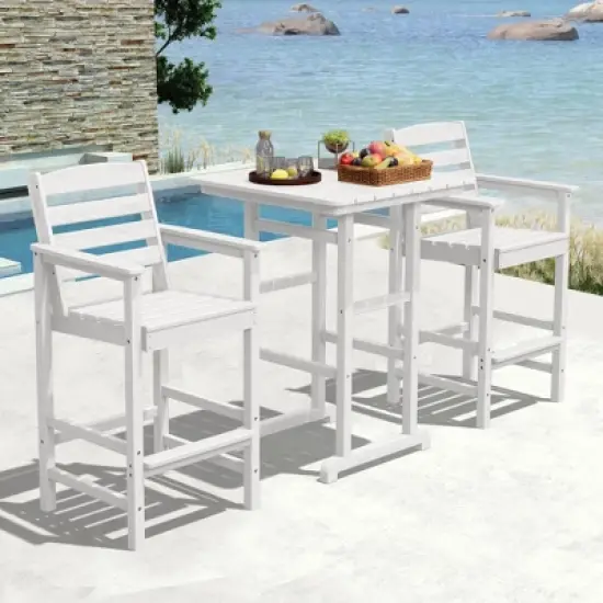 Hyleory 3-Piece HDPE Outdoor Patio Bar Set with Bar Stools image {13}