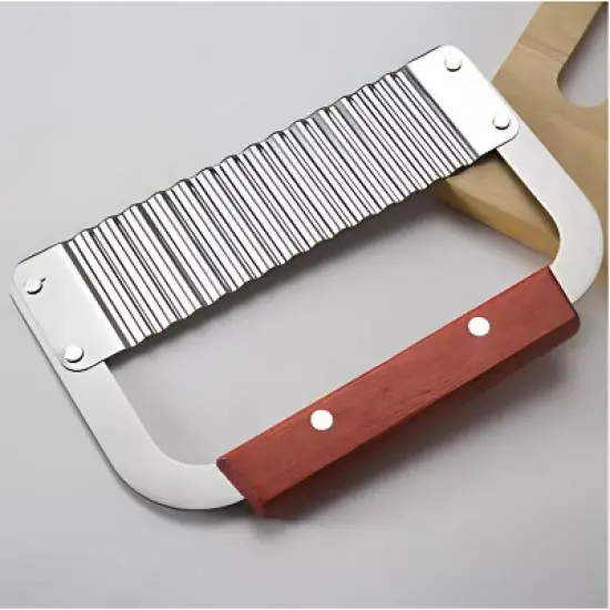 Kitcheniva Stainless Steel Wavy Crinkle Cutter Slicer with Wooden Handle image {1}