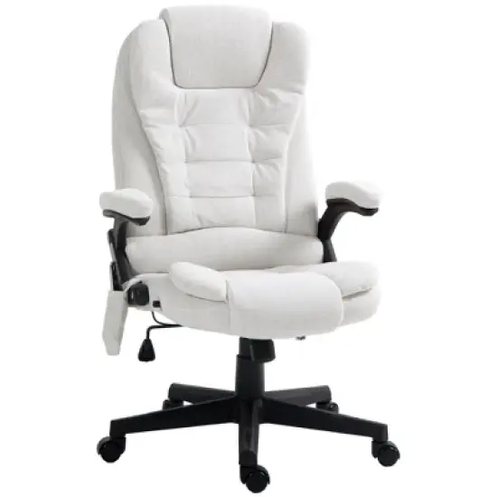 TiramisuBest 6 Point Vibrating Massage Office Chair with Heat, Reclining Back, Padded Arms, Remote, Cream White Polyester image {9}