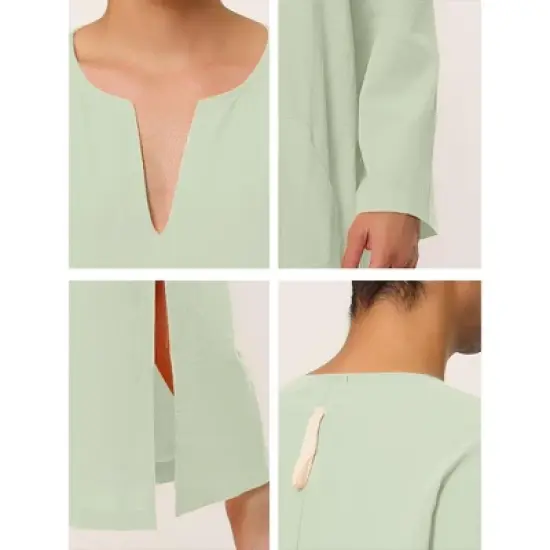 Lars Amadeus Men's Cotton V-Neck Side Split Long Night Gown with Pocket image {4}