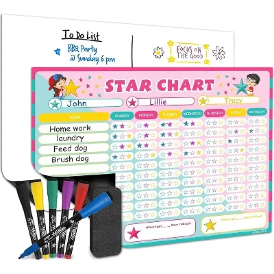 SCRIBBLEDO Magnetic Reward Chart for Kids 13"x17" Blank Dry Erase Magnet with 6 Markers & Eraser image {7}