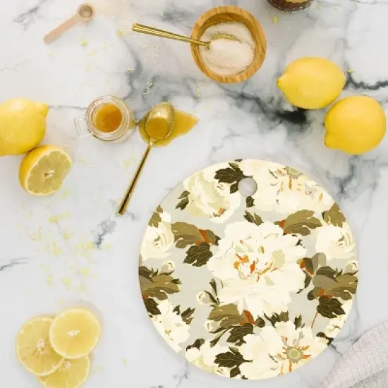 Iveta Abolina Peonies Light Sage Cutting Board - Round image {1}
