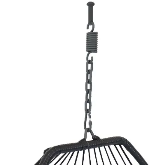 Sunnydaze Outdoor Resin Wicker Patio Penelope Hanging Basket Egg Chair Swing with Cushions and Headrest - 2pc image {2}