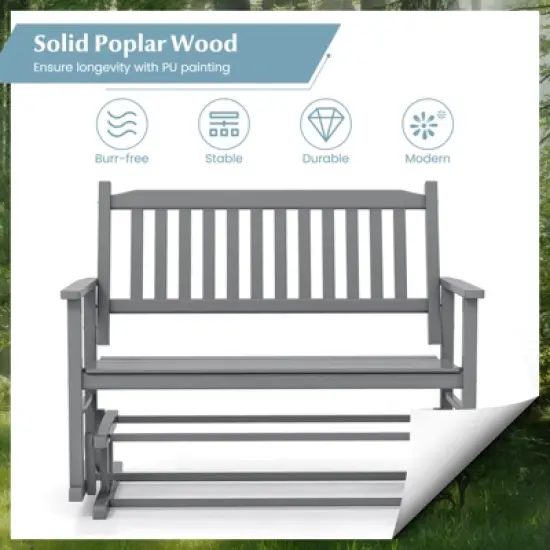 Costway Patio Glider Loveseat Chair Swing Rocking Bench with Slatted Seat & Curved Backrest White/Natural/Gray image {6}