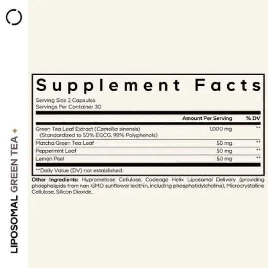 Codeage Liposomal Green Tea+, EGCG 50%, Organic Matcha Green Tea, Peppermint Leaf, Lemon Peel - 60 ct image {2}