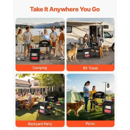 VEVOR Camping Kitchen Table, Outdoor Camp Cooking Table, Aluminum Portable Cook Station with Storage Cupboard, Carrying Bag, Black image {6}