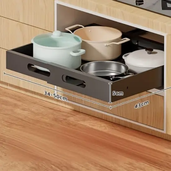 Acekool Adjustable Telescopic Kitchen Drawer Organizer with Adhesive Mount &ndash; Expandable Cabinet Shelf, 34-50 cm Wide image {1}