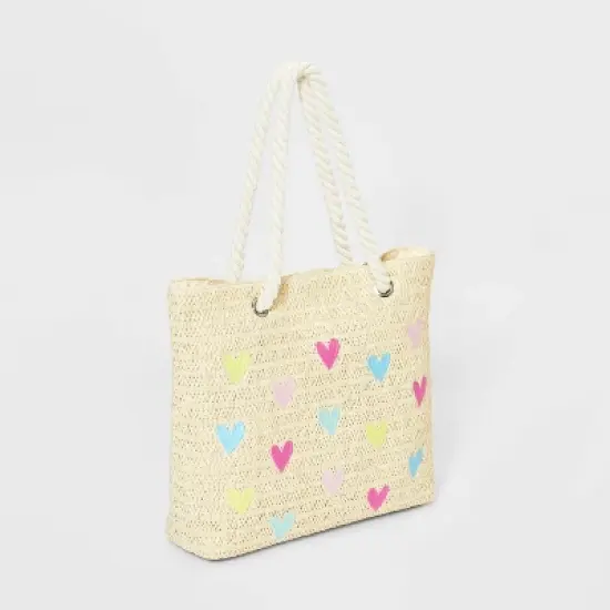 Girls' Heart Embroidered Tote Bag - Cat & Jack&trade; Off- White image {1}