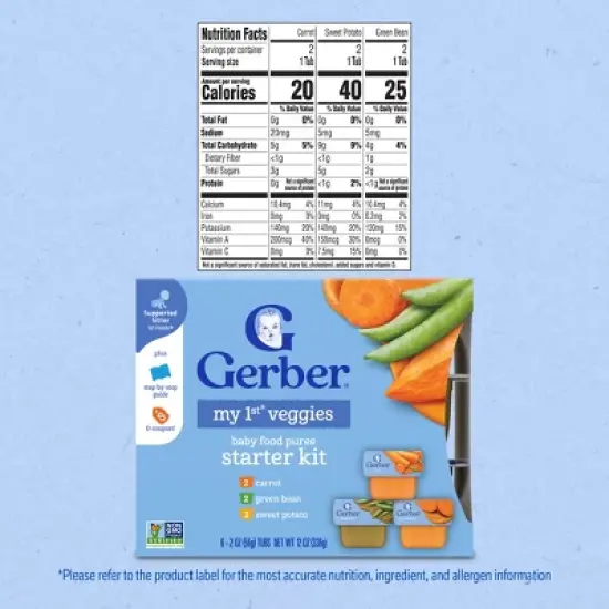 Gerber Baby Food Stage 1 My 1st Veggies Starter Kit Puree Tubs 2oz/6pk image {7}