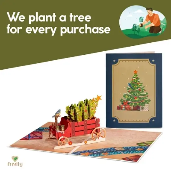 Paper Love 3D Christmas Tree Wagon Pop Up Christmas Card, 100% Recycled and Eco-Friendly, 8" x 6" Cover - With Note Tag image {3}