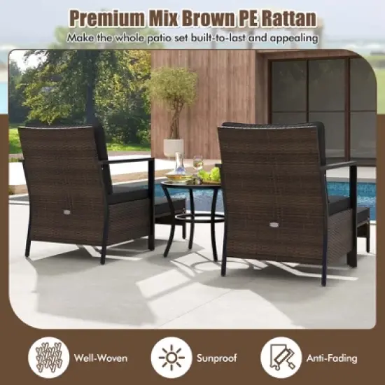 Costway 5 PCS Outdoor Furniture Set Rattan Chairs & Ottomans with Glass Topped Coffee Table Off White/Black/Navy/Gray image {5}