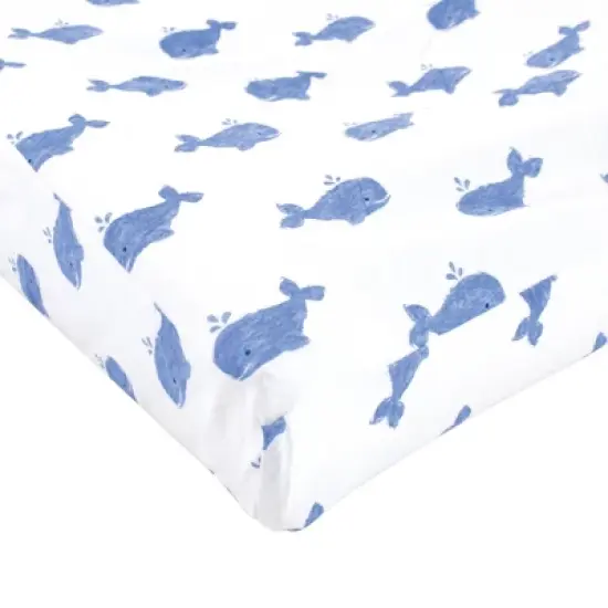 Hudson Baby Infant Boy Cotton Changing Pad Cover, Blue Whale, One Size image {1}