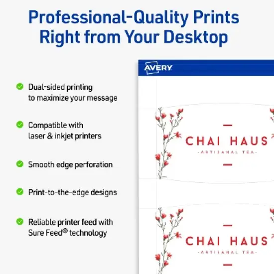 Avery Arched Business Cards, 2" x 3-1/2", Matte White, 80 Total image {1}