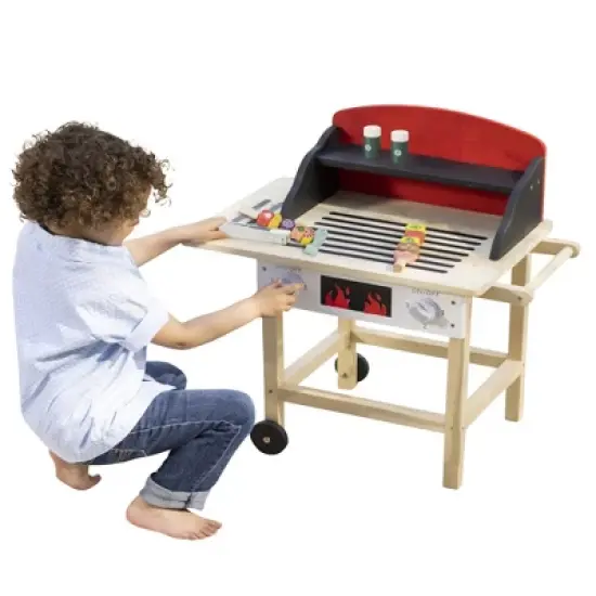 HearthSong Junior Grill Master's Pretend Play Wooden BBQ Grill Set with Accessories image {1}