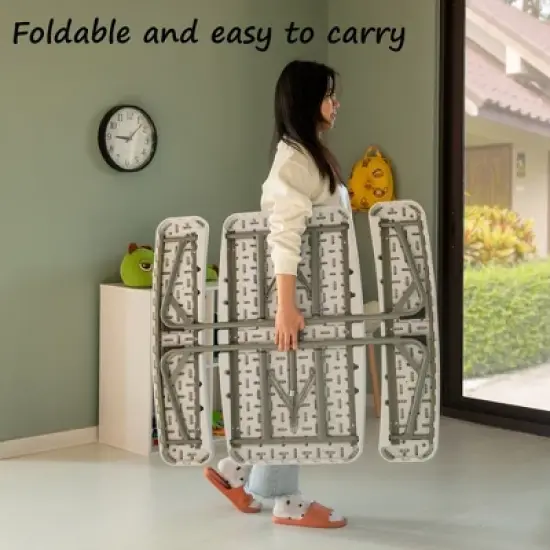 Foldable White Kids' Picnic Table Bench Outdoor Portable Children's Backyard Table, Crafting, Dining, and Playtime Patio Table image {7}