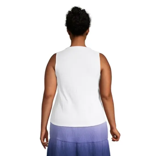 Lands' End Women's Plus Size Crinkle Knit Button Front Tank - 3X - White image {1}