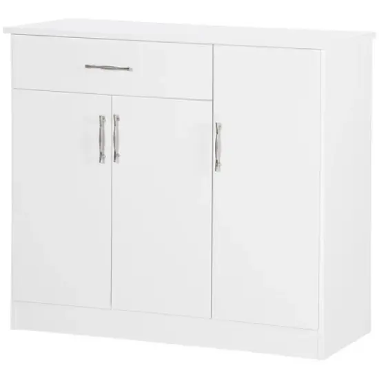 HOMCOM Modern Kitchen Sideboard, Buffet Table with Drawer, Double Door Cabinet and Adjustable Shelves for Living Room, Kitchen, Entryway, White image {3}
