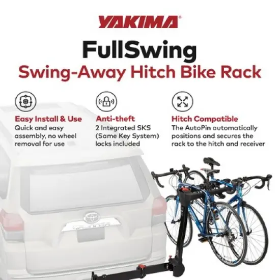 Yakima FullSwing Premium Swing-Away Bike Rack Rear Vehicle Hitch and Receiver Mountable Accessory with Secure ZipStrips, Universal Fit, Black image {1}