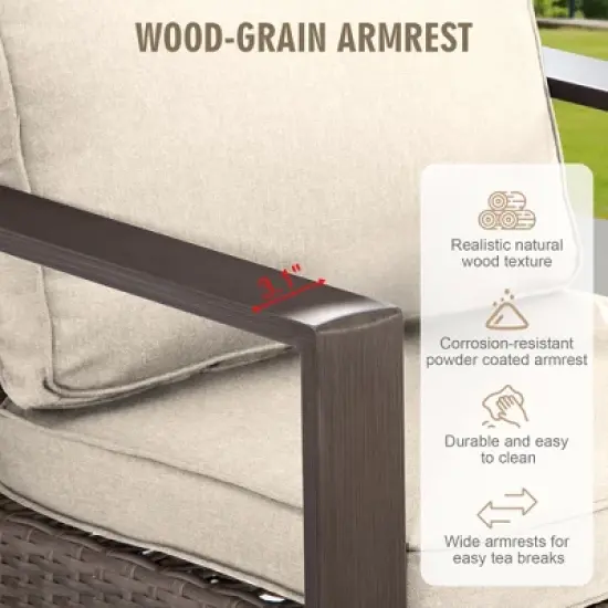 YARDSIGHT Outdoor 3-Seater Rattan Sofa with Olefin Cushions- Weather-Resistant Wicker Patio Couch with Wide Armrests & High Back Support image {4}