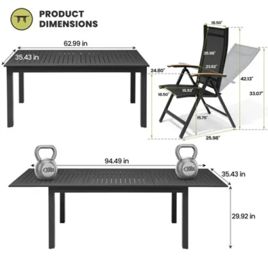 Crestlive Products 9pc Patio Expandable Dining Set Aluminum Outdoor Rectangular Table for 6 to 8 with Folding Chairs image {2}