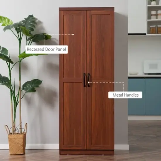 Yukimo 63" 2-Door Kitchen Pantry Storage Cabinet, 5-Tier Shelving with 2 Adjustable Shelves, Brown image {6}