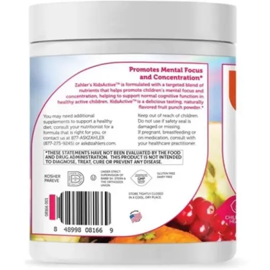 Zahler KidsActive Kids Concentration Formula Powder, an All-Natural Support for Focus & Attention, Certified Kosher Fruit Punch Flavor - 30 Servings image {1}