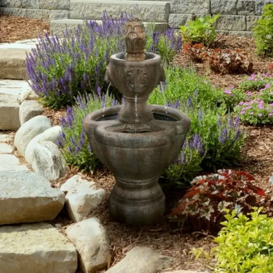 Nature Spring 2-Tier Lion Head Urn-Style Outdoor Polyresin Fountain with Pump image {1}