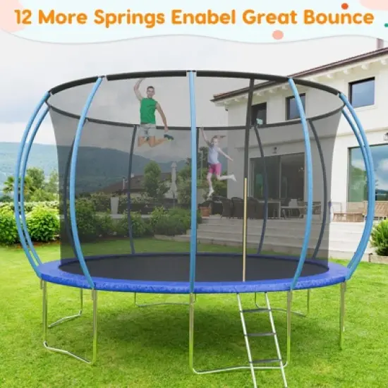GustoWave Trampoline 14FT with Enclosure & Ladder, ASTM Approved Heavy-Duty Outdoor Recreational Trampoline for Kids Adults, 440LB Capacity image {6}