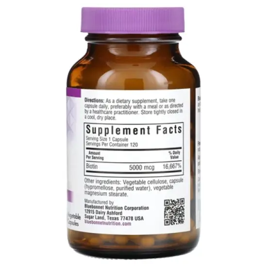 Bluebonnet Nutrition Biotin, 5,000 mcg, 120 Vegetable Capsules image {1}