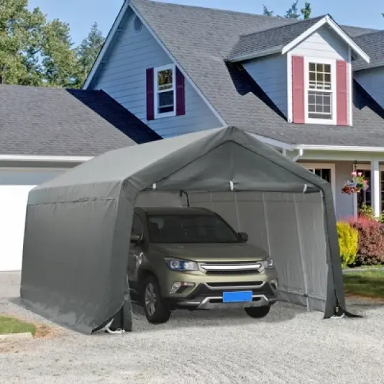Outsunny 12'x20' Carport Extra Large Upgraded Heavy Duty Car Canopy Truck SUV Boat Shelter w/ Sidewalls UV-Treated Cover for Garden, Party, Gray image {2}