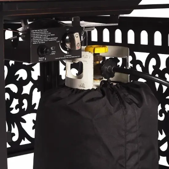 5pc Outdoor Dining Set with 42" Aluminum Square Damask Design Fire Table & Deep Seating Swivel Rocking Chairs - Oakland Living image {9}