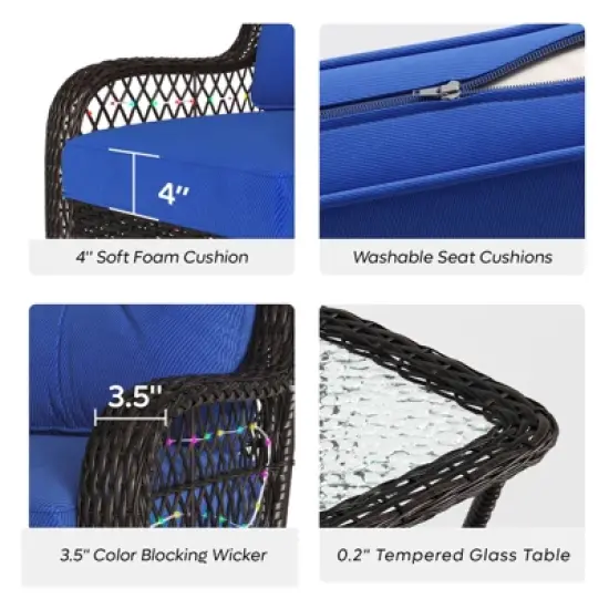 Bestier Wicker Patio Furniture Chair,Swivel Gliding Chair with LED Strip,Outdoor Swivel Rocking Chairs with 4"Anti-Slip Cushions for Deck,Porch&Garden image {6}