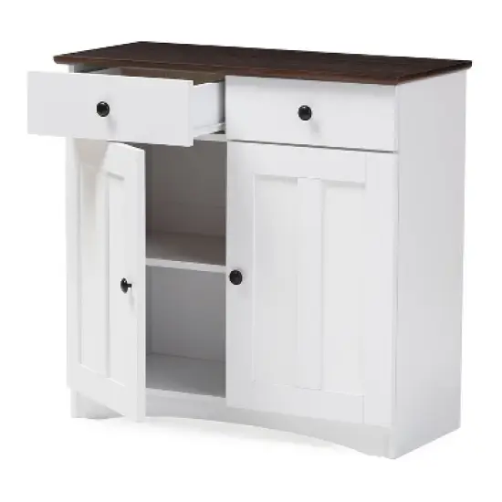 Lauren TwoTone and Buffet Kitchen Cabinet with Two Doors and Two Drawers White/Dark Brown - Baxton Studio image {1}