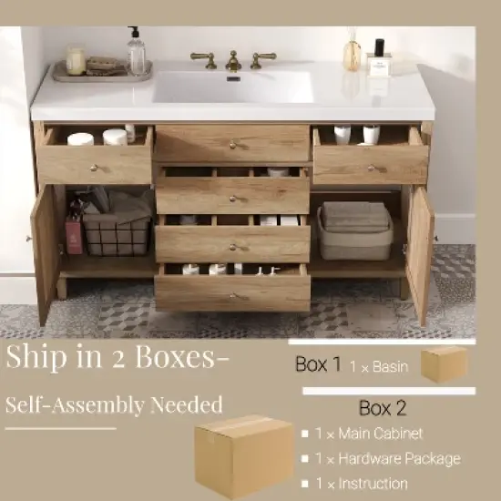 Christopher Knight Home Emilie 60" Modern Bathroom Vanity with SMC Sink, 5 Drawers and 2 Rattan Doors image {8}