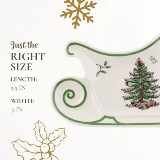 Spode Christmas Tree Embossed Sleigh Plate, 9" Serving Festive Serving Dish - Fine Porcelain Decorative Holiday Platter image {6}