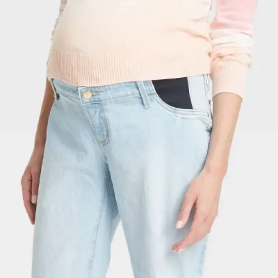 Under Belly Cropped Vintage Straight Maternity Jeans - Isabel Maternity by Ingrid & Isabel&trade; Light Blue image {3}