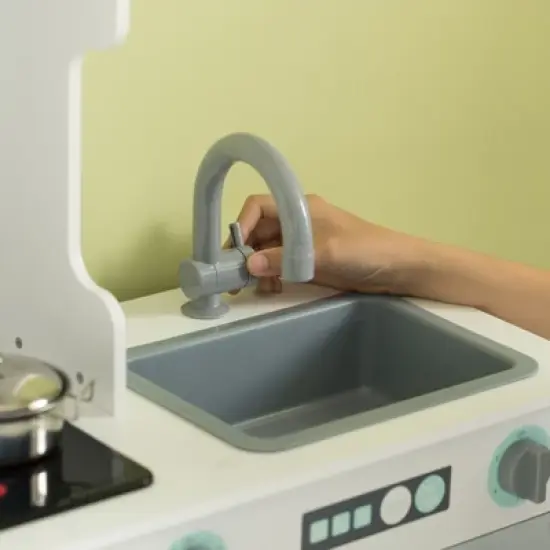 Gardenised Wooden Play Kitchen Toy, Light on Microwave, Cabinet, Washer, Sound Electronic Stove, Microwave and Sink Ages 3+ image {2}