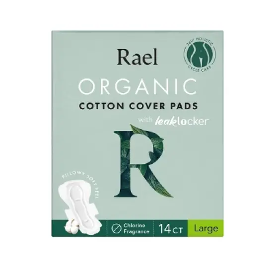 Rael Organic Cotton Cover Large Menstrual Fragrance Free Pads - Unscented - 14ct image {5}